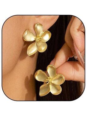 Women's Gold Beauty Cute Flower Shape Statement Boho Dainty Stud Earrings